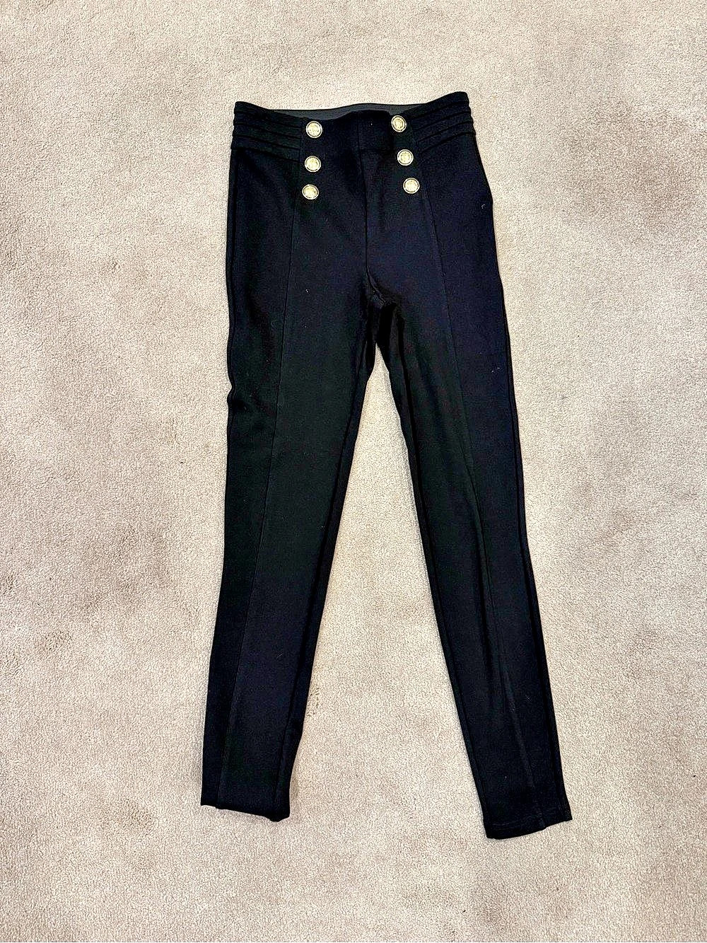 Zara Gold Button Leggings in Black, Small